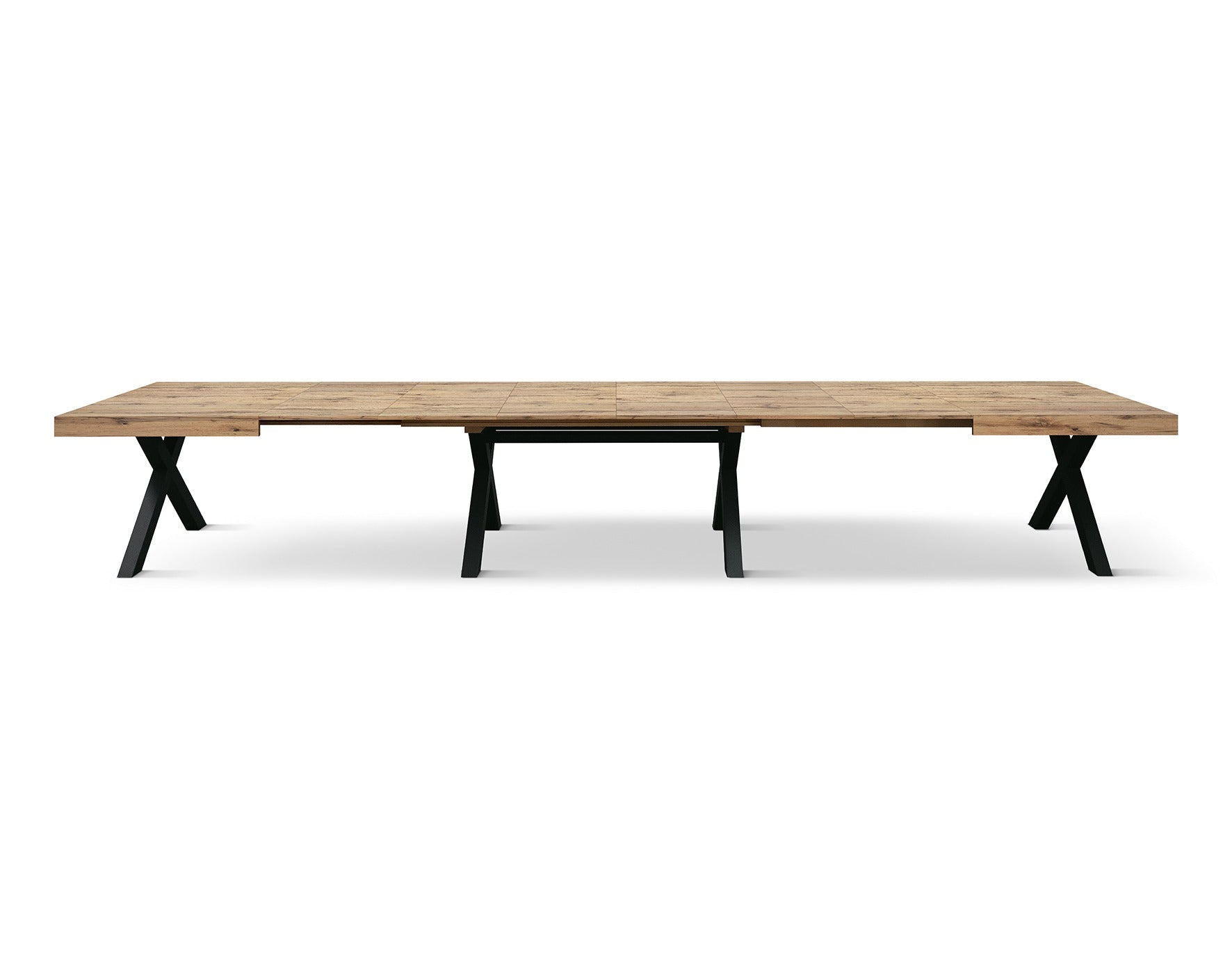 tavolo gallipoli in legno nobilitato effetto rovere rustico con gambe a x in legno antracite, allungabile 180×90 cm – 480×90...