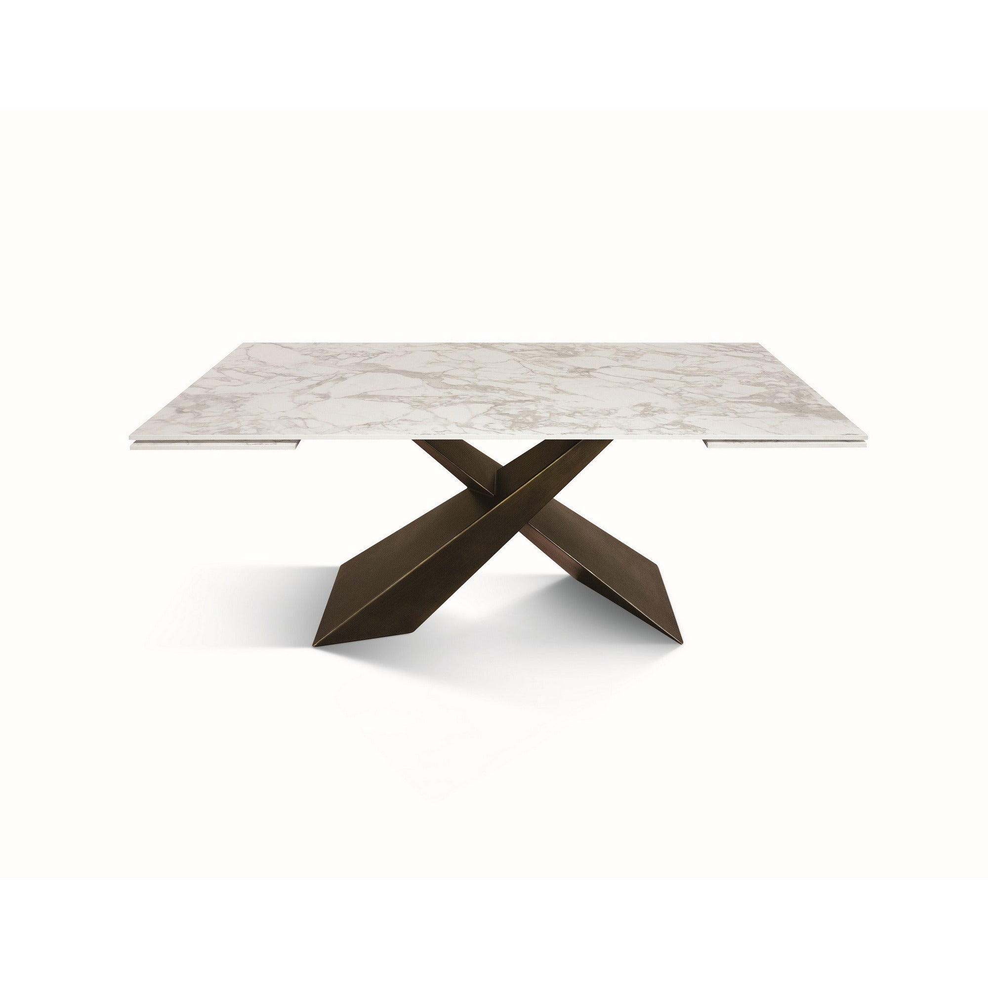 tavolo figari in vetroceramica bianco arabesco con gambe a x in metallo bronzo, allungabile 180×90 cm – 260×90 cm, tavolo...