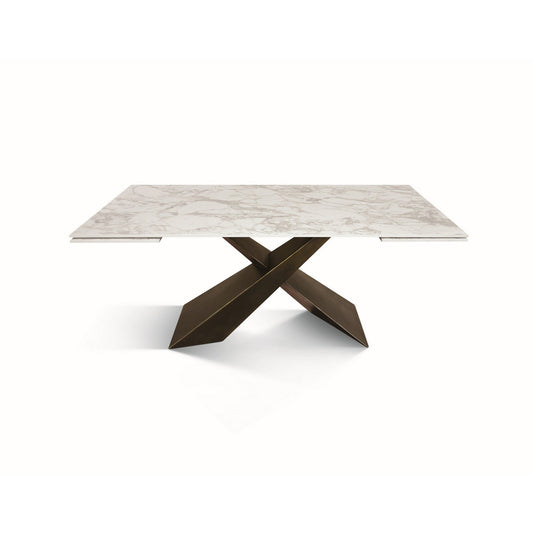 tavolo figari in vetroceramica bianco arabesco con gambe a x in metallo bronzo, allungabile 180×90 cm – 260×90 cm, tavolo...