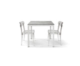 tavolo ravenna in legno finitura grigio cemento e struttura in metallo bianco 80×80 cm, dettaglio della struttura in legno o...