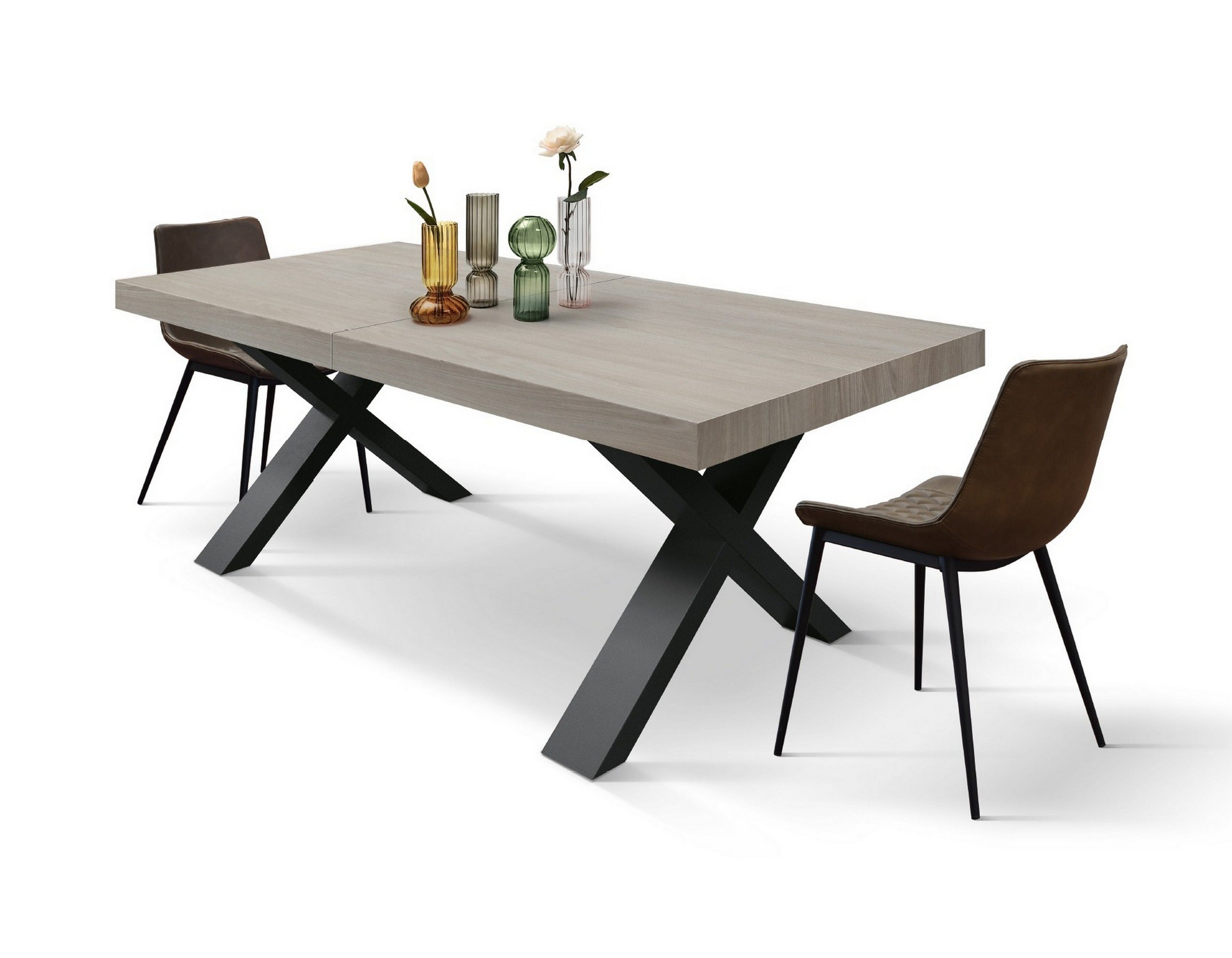 tavolo allungabile amalfi in legno effetto olmo perla e gambe a x antracite, allungabile 160×90 cm – 240×90 cm, vista...