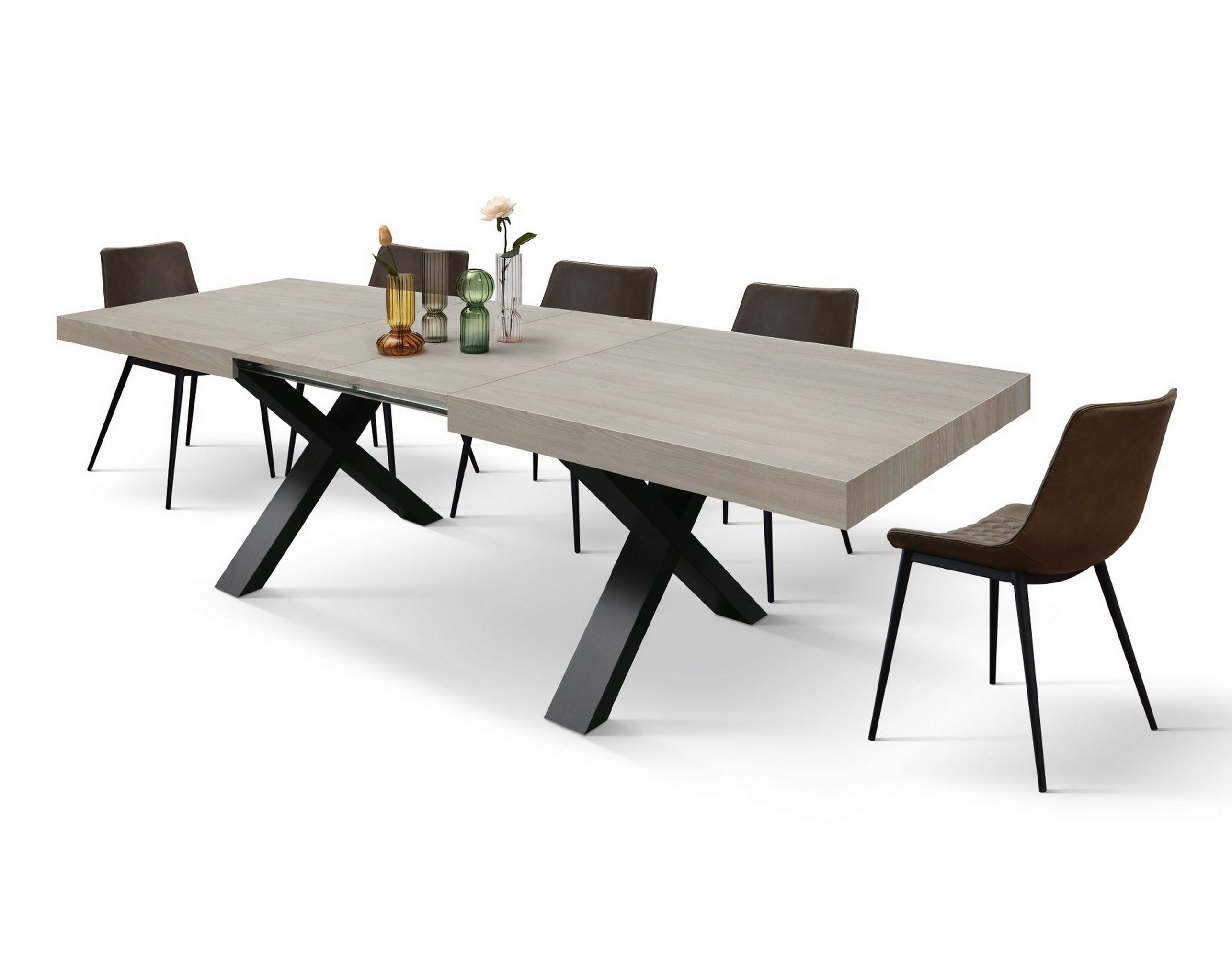 tavolo allungabile amalfi in legno effetto olmo perla e gambe a x antracite, allungabile 160×90 cm – 240×90 cm, design...