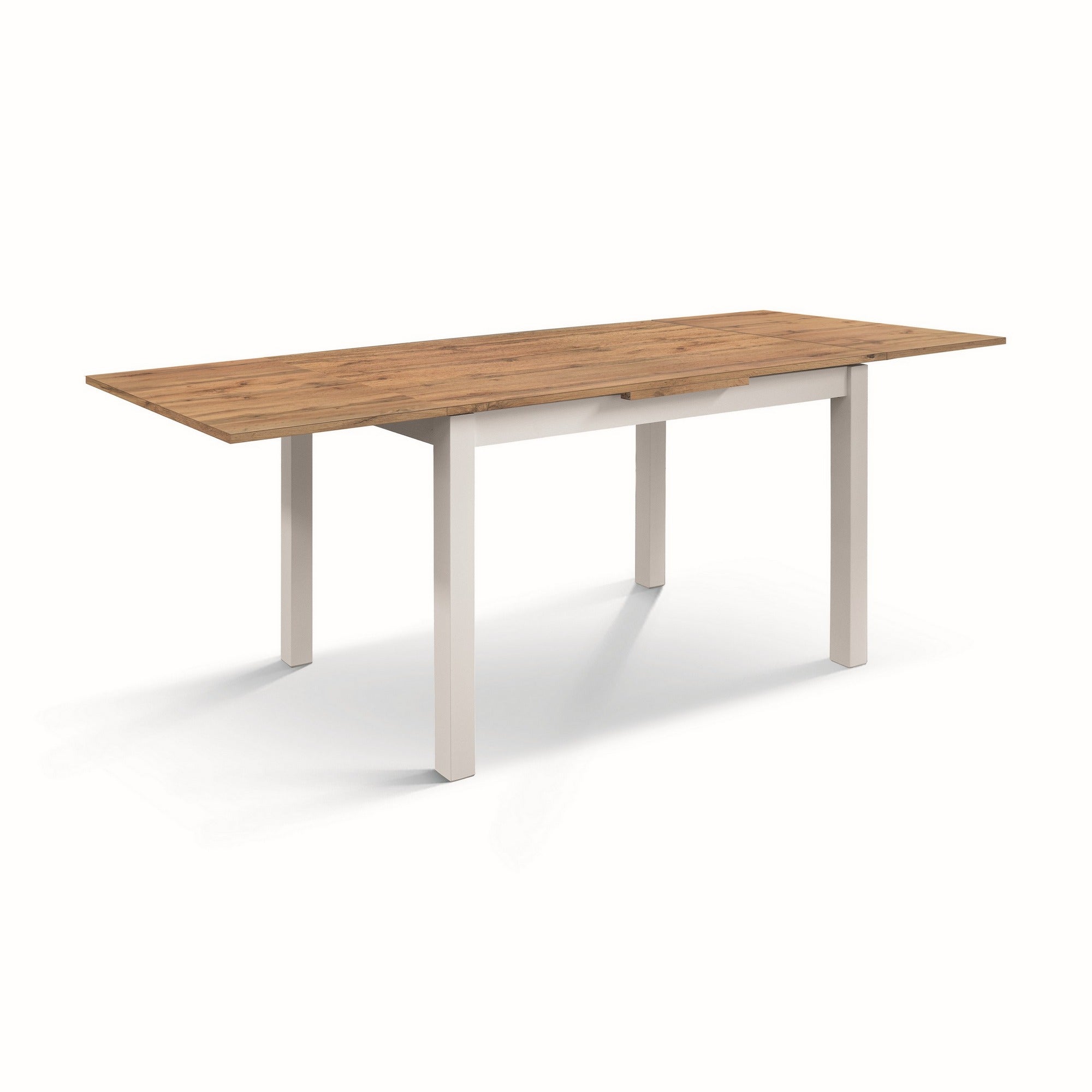 tavolo positano in legno effetto rovere e gambe bianche, allungabile 140x80 cm – 220×90 cm, dettaglio della struttura in...