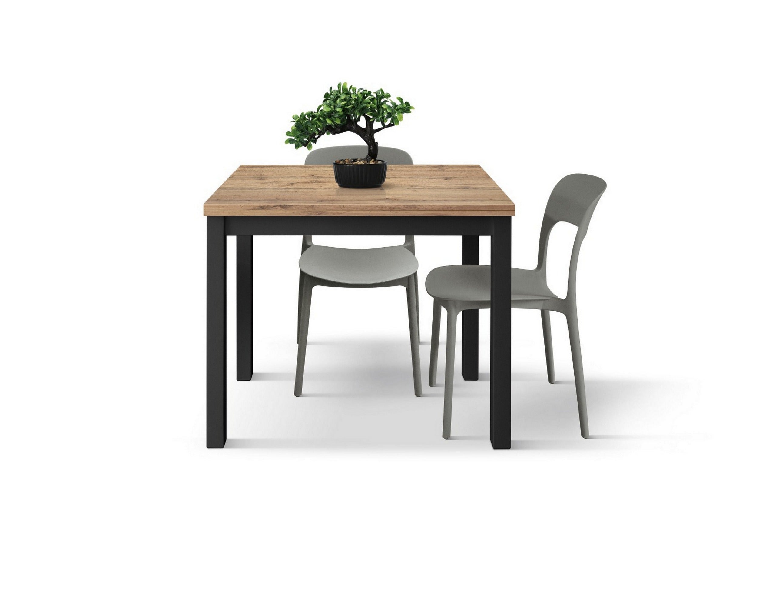 tavolo positano in legno effetto rovere e gambe antracite, allungabile a libro 90×90 cm – 180×90 cm, vista ambientata con...