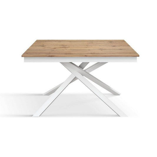 tavolo volpaia in legno, finitura rovere rustico e base in metallo verniciato bianco, allungabile 120×80 cm – 170×80 cm,...