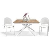 tavolo volpaia in legno, finitura rovere rustico e base in metallo verniciato bianco, allungabile 160×90 cm – 210×90 cm,...