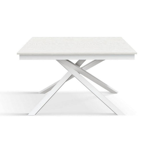 tavolo volpaia in legno, finitura bianco frassinato e base in metallo verniciato bianco, allungabile 120×80 cm – 170×80 cm,...