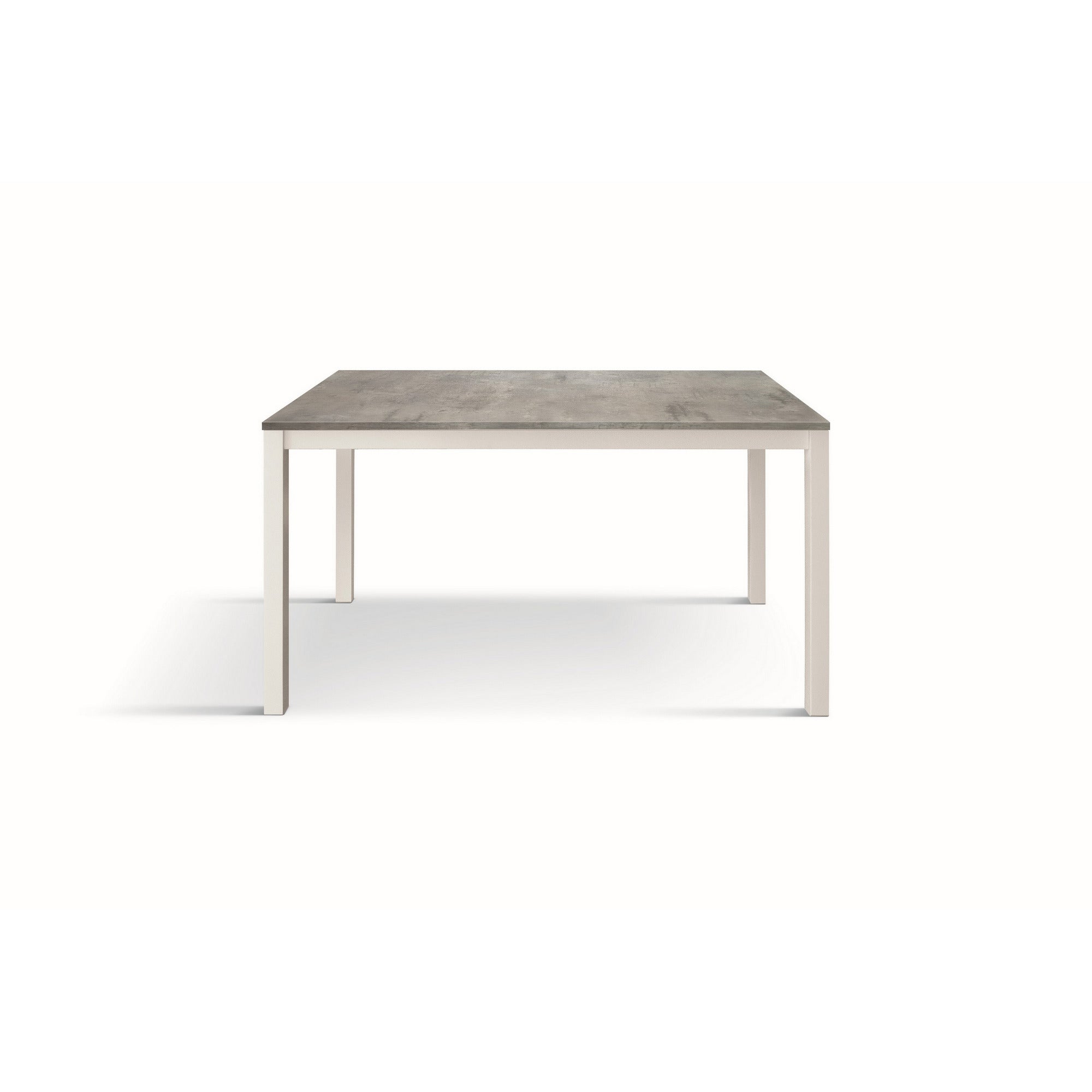 tavolo tropea in legno, finitura grigio cemento e base in metallo verniciato bianco, allungabile 160×90 cm – 210×90 cm,...