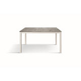 tavolo tropea in legno, finitura grigio cemento e base in metallo verniciato bianco, allungabile 160×90 cm – 210×90 cm,...