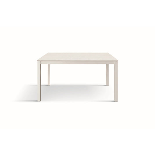 tavolo tropea in legno, finitura bianco frassinato e base in metallo verniciato bianco, allungabile 160×90 cm – 210×90 cm,...