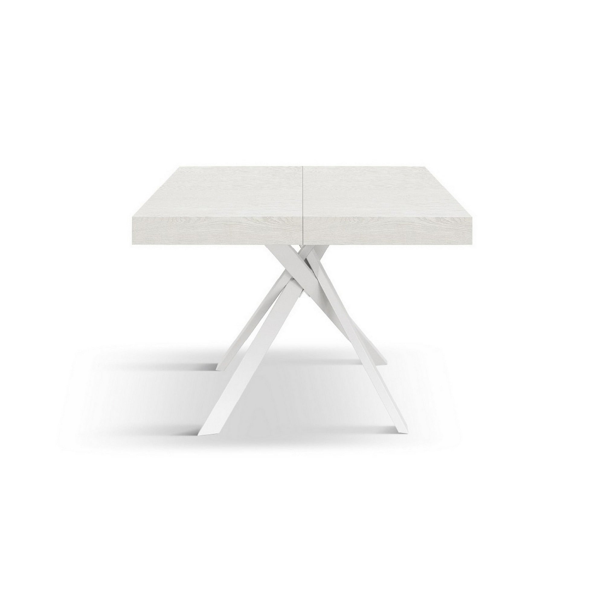 tavolo forte dei marmi in legno, finitura bianco frassinato e gambe incrociate in metallo bianco, allungabile 95×90 cm – 145...