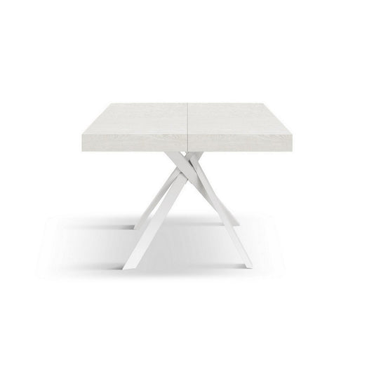 tavolo forte dei marmi in legno, finitura bianco frassinato e gambe incrociate in metallo bianco, allungabile 95×90 cm – 145...