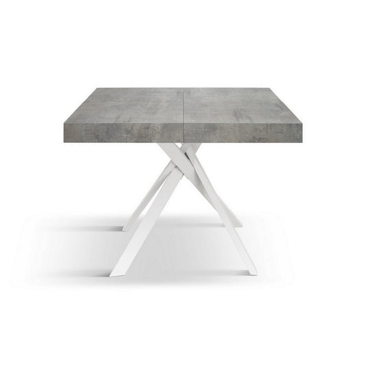 tavolo forte dei marmi in legno, finitura grigio cemento e gambe incrociate in metallo bianco, allungabile 95×90 cm – 145 x...