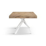 tavolo forte dei marmi in legno, finitura rovere rustico e gambe incrociate in metallo bianco, allungabile 95×90 cm – 145 x...