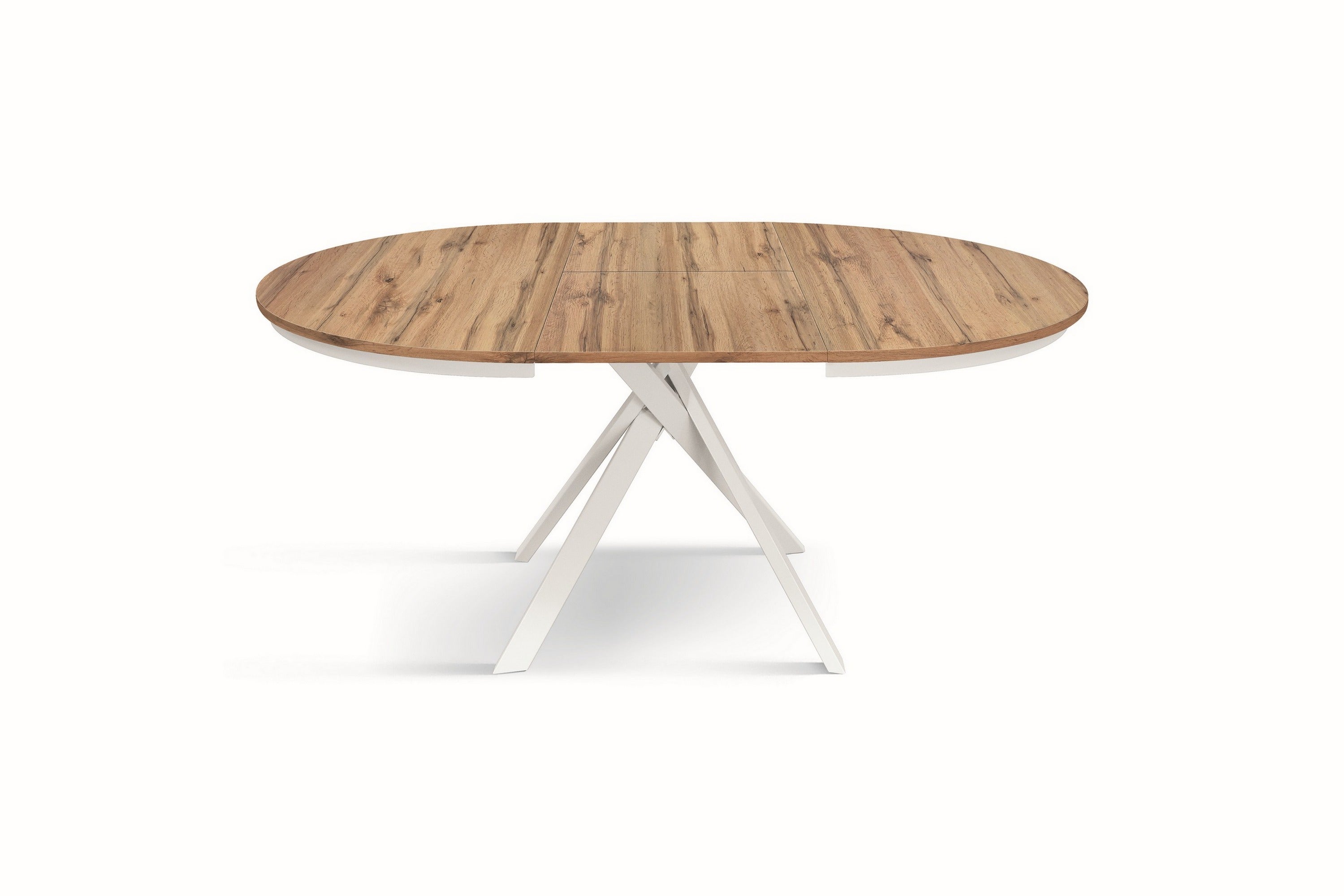 tavolo rotondo pantelleria in legno effetto rovere rustico con gambe incrociate in metallo bianco, allungabile ⌀120 cm –...