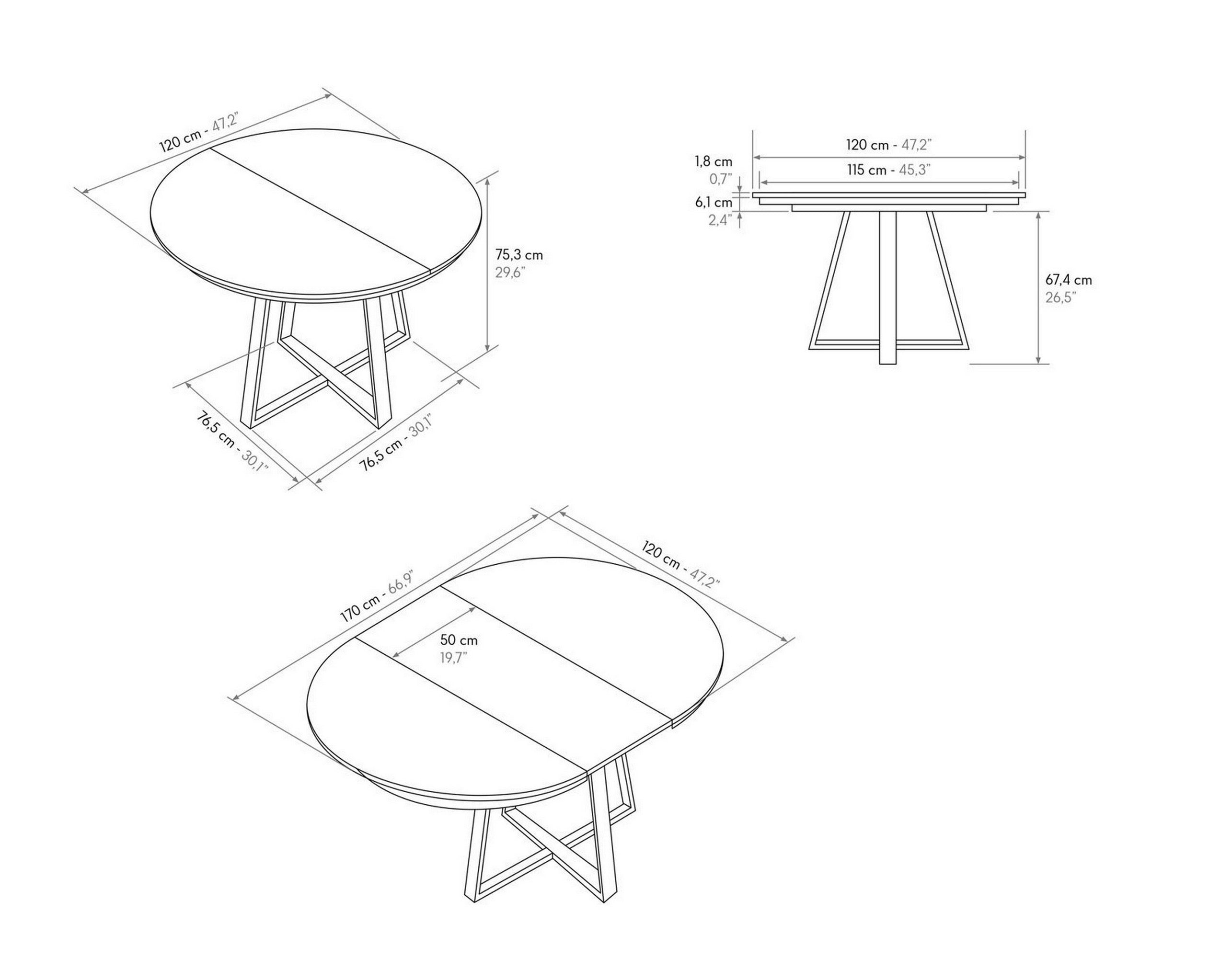 tavolo rotondo pantelleria in legno effetto rovere rustico con base a x in metallo antracite, allungabile ⌀120 cm – ⌀170 cm,...