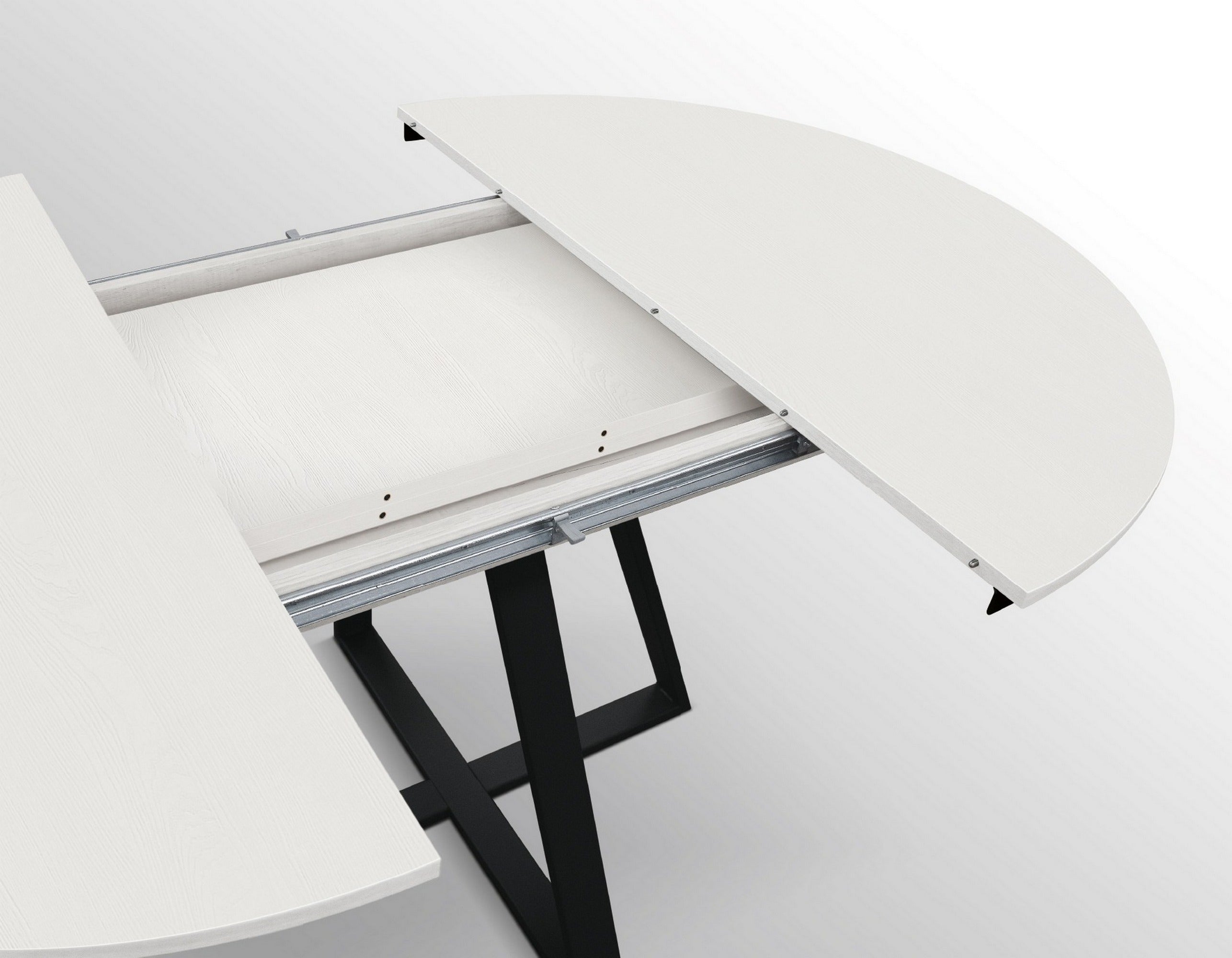 tavolo rotondo pantelleria in legno effetto bianco frassinato con base a x in metallo antracite, allungabile ⌀120 cm – ⌀170...