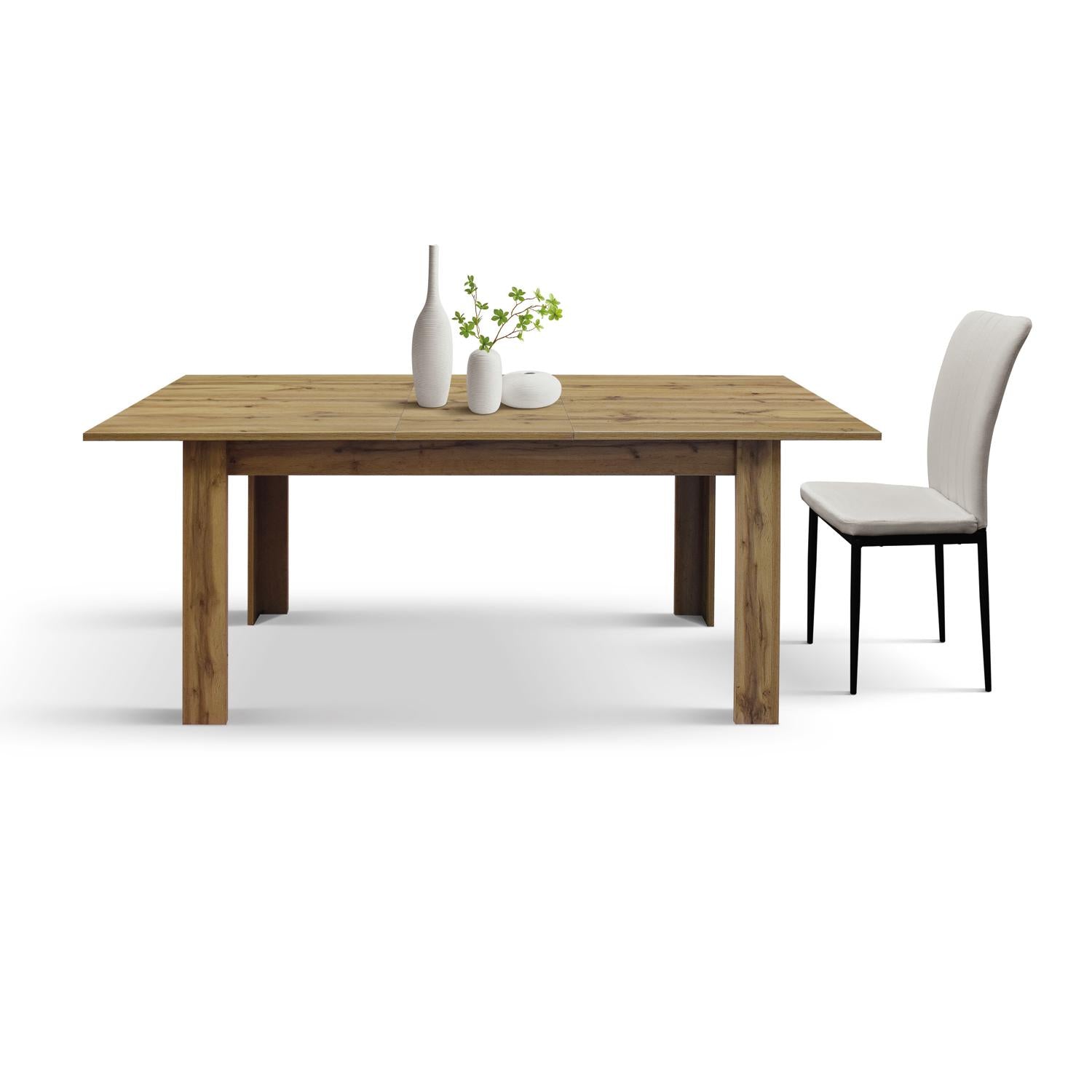 tavolo zagabria in legno, finitura rovere rustico, allungabile 120×80 cm – 160×80 cm, dettaglio della struttura in legno o...