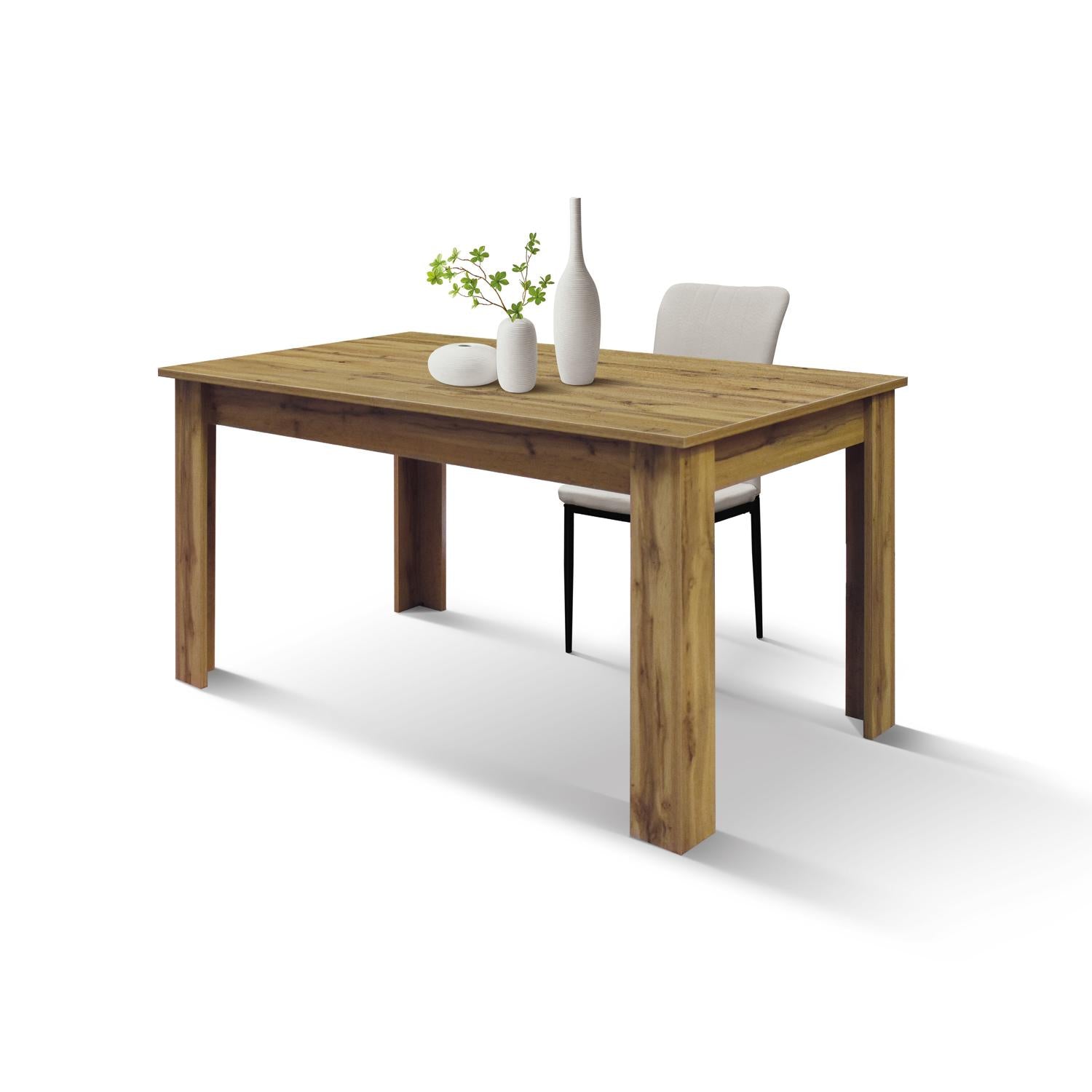 tavolo zagabria in legno, finitura rovere rustico, allungabile 120×80 cm – 160×80 cm, vista ambientata con sedie abbinate