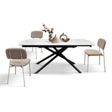 tavolo bonifacio in ceramica bianco statuario e base in metallo verniciato nero, allungabile 120×88 cm – 180×88 cm, tavolo...