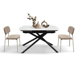 tavolo bonifacio in ceramica bianco statuario e base in metallo verniciato nero, allungabile 120×88 cm – 180×88 cm,...