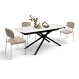 tavolo bonifacio in ceramica bianco statuario e base in metallo verniciato nero, allungabile 120×88 cm – 180×88 cm, vista...