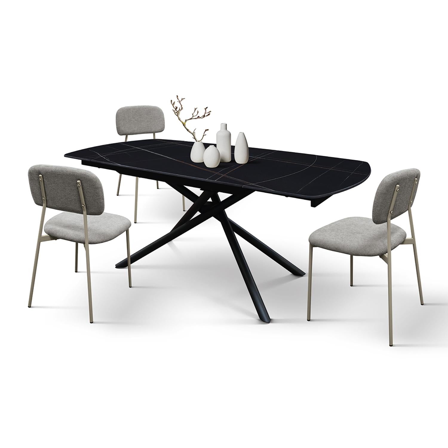 tavolo bonifacio in ceramica nero sahara e base in metallo verniciato nero, allungabile 120×88 cm – 180×88 cm, tavolo...