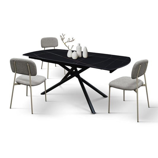 tavolo bonifacio in ceramica nero sahara e base in metallo verniciato nero, allungabile 120×88 cm – 180×88 cm, tavolo...