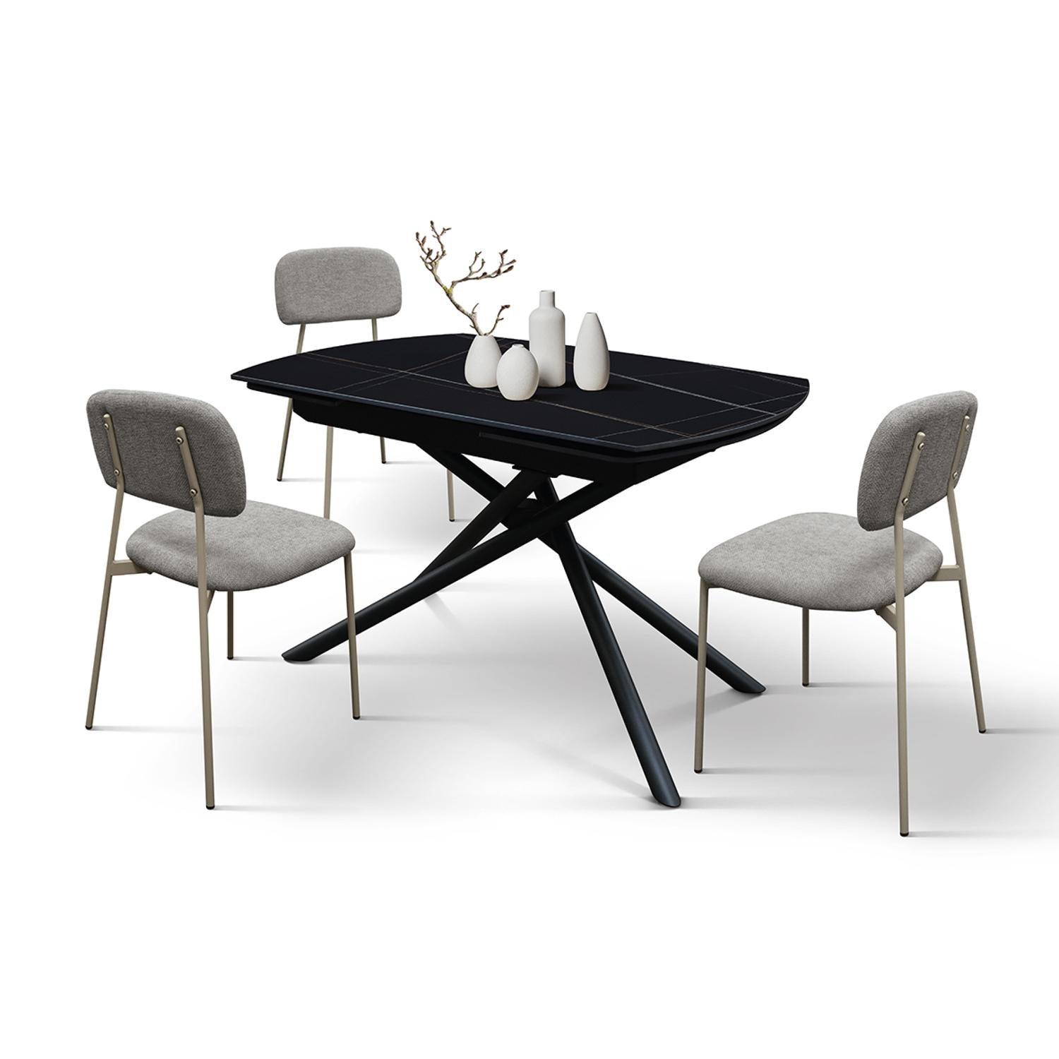 tavolo bonifacio in ceramica nero sahara e base in metallo verniciato nero, allungabile 120×88 cm – 180×88 cm, dettaglio...