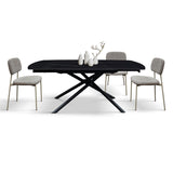 tavolo bonifacio in ceramica nero sahara e base in metallo verniciato nero, allungabile 120×88 cm – 180×88 cm, vista...