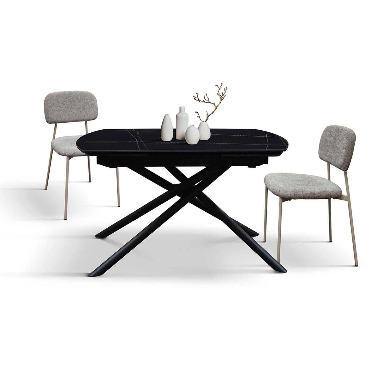 tavolo bonifacio in ceramica nero sahara e base in metallo verniciato nero, allungabile 120×88 cm – 180×88 cm, design...