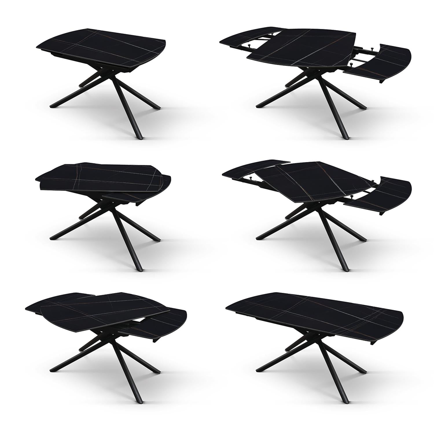 tavolo bonifacio in ceramica nero sahara e base in metallo verniciato nero, allungabile 120×88 cm – 180×88 cm, tavolo...