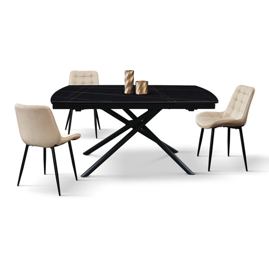 tavolo bonifacio in ceramica nero sahara e base in metallo verniciato nero, allungabile 140×90 cm – 200×90 cm, tavolo...