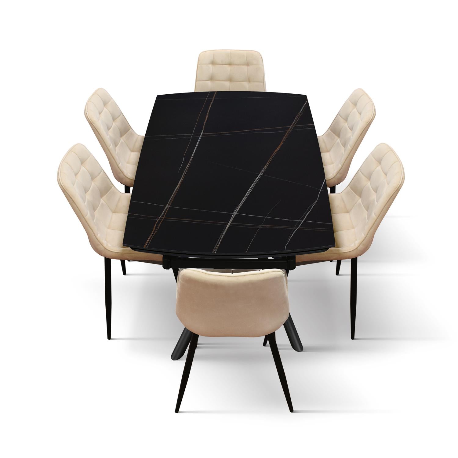 tavolo bonifacio in ceramica nero sahara e base in metallo verniciato nero, allungabile 140×90 cm – 200×90 cm, ideale per...