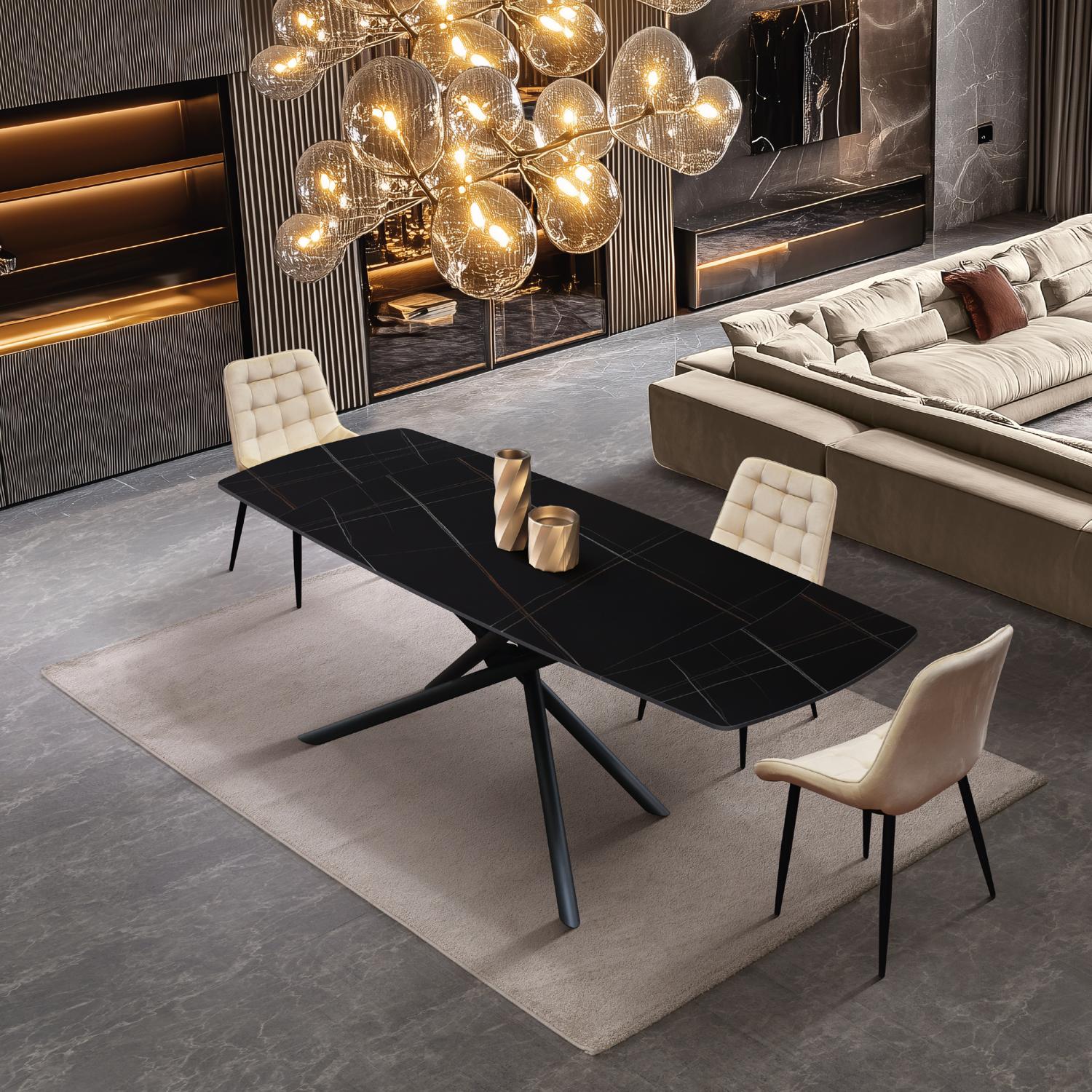 tavolo bonifacio in ceramica nero sahara e base in metallo verniciato nero, allungabile 160×90 cm – 240×90 cm, design...
