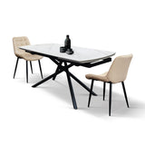 tavolo bonifacio in ceramica bianco statuario e base in metallo verniciato nero, allungabile 160×90 cm – 240×90 cm,...