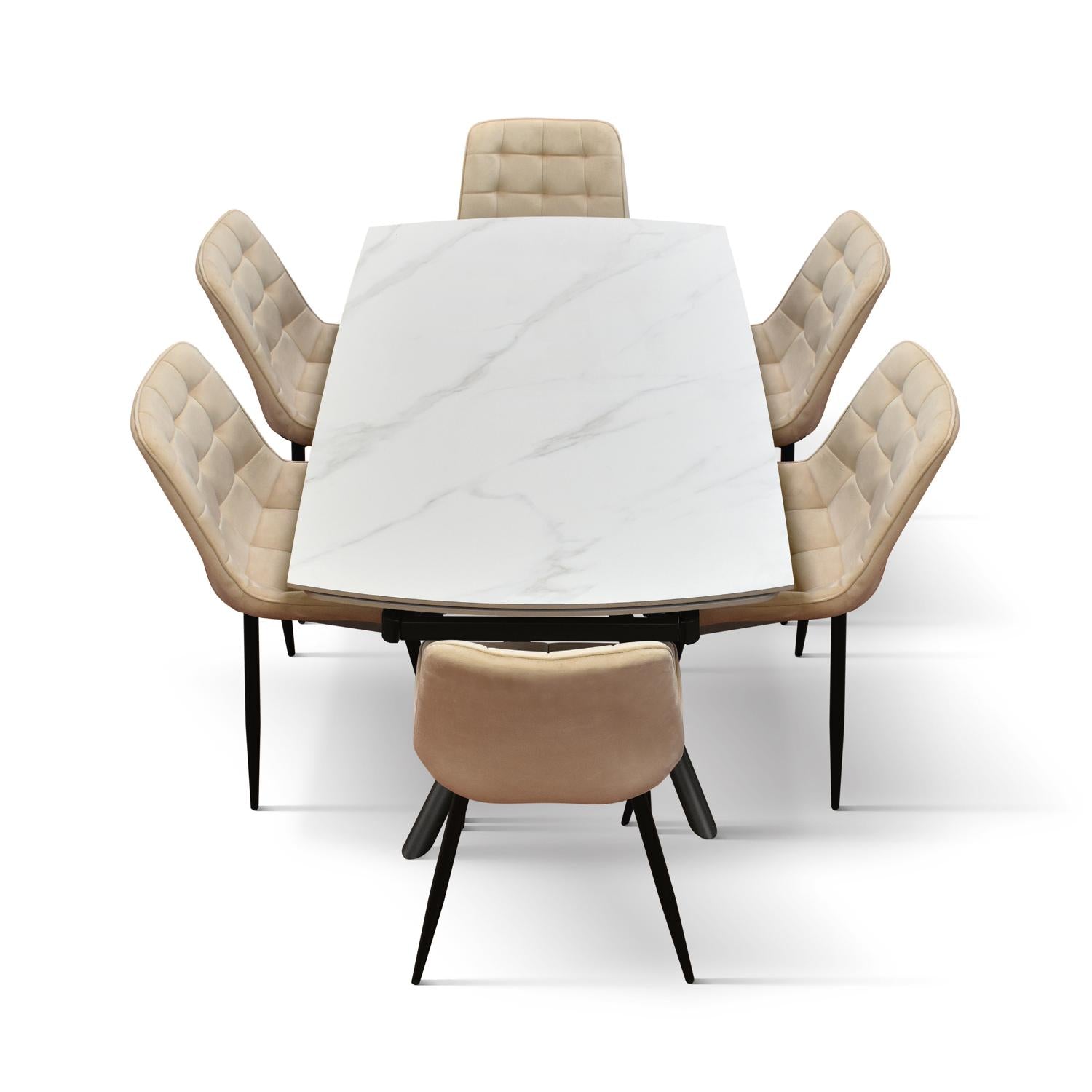 tavolo bonifacio in ceramica bianco statuario e base in metallo verniciato nero, allungabile 160×90 cm – 240×90 cm, ideale...