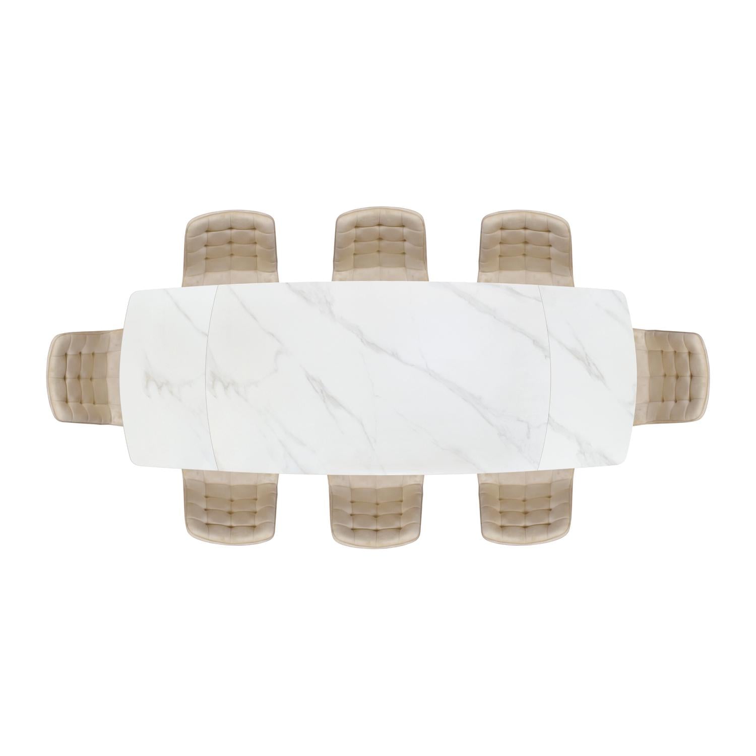 tavolo bonifacio in ceramica bianco statuario e base in metallo verniciato nero, allungabile 160×90 cm – 240×90 cm,...