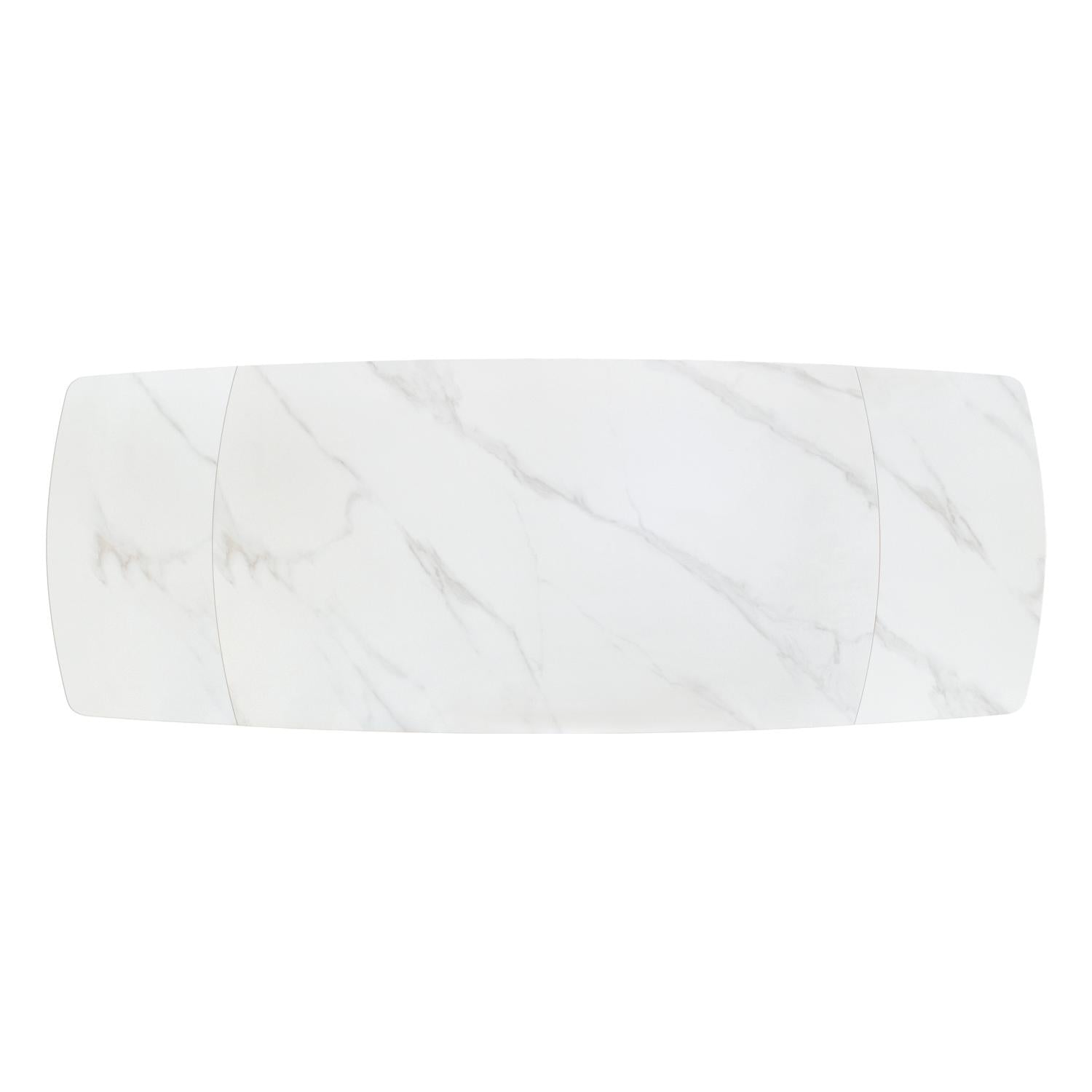 tavolo bonifacio in ceramica bianco statuario e base in metallo verniciato nero, allungabile 160×90 cm – 240×90 cm, perfetto...