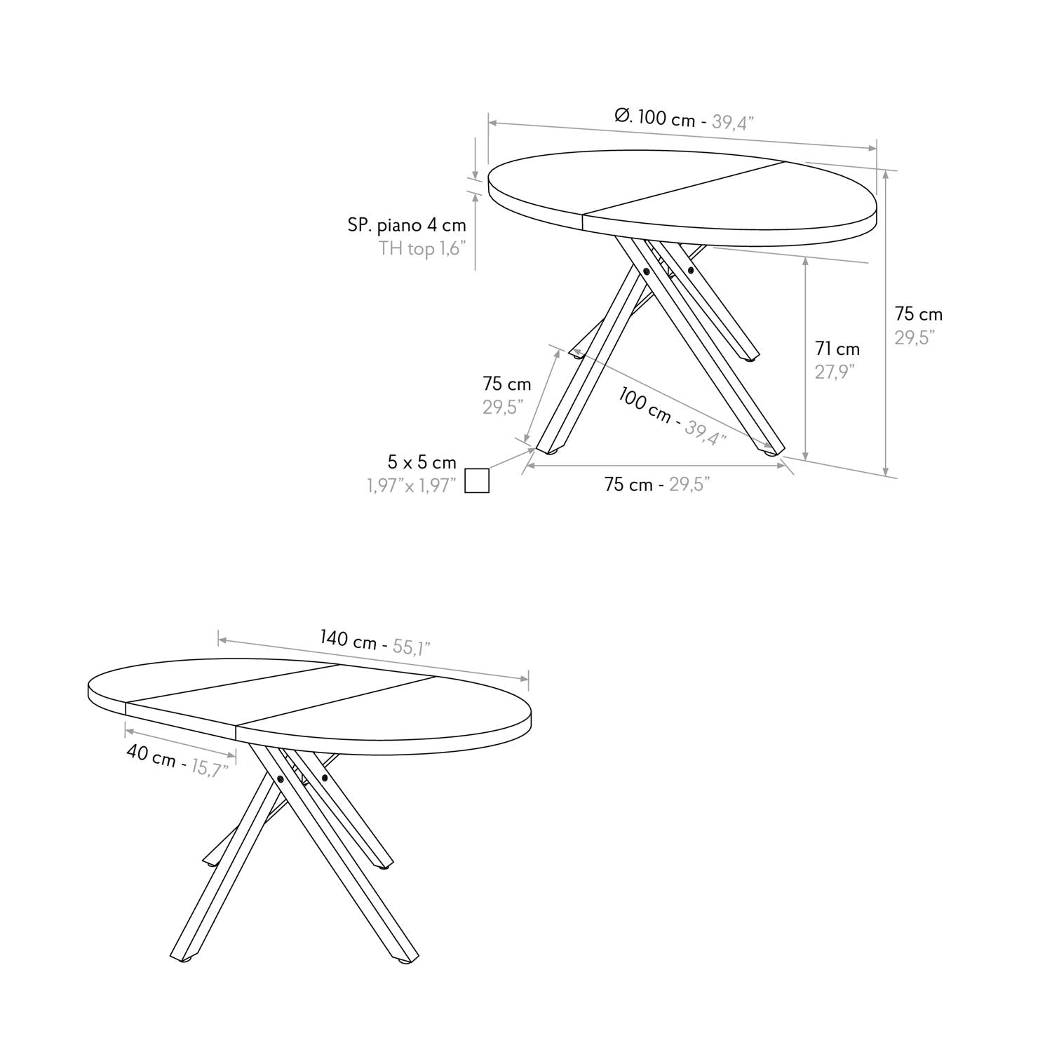 tavolo rotondo pola in legno, finitura rovere rustico e gambe incrociate in metallo nero, allungabile ø100xh75 cm –...