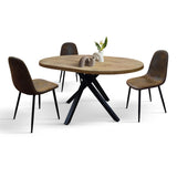 tavolo rotondo pola in legno, finitura rovere rustico e gambe incrociate in metallo nero, allungabile ø100xh75 cm –...