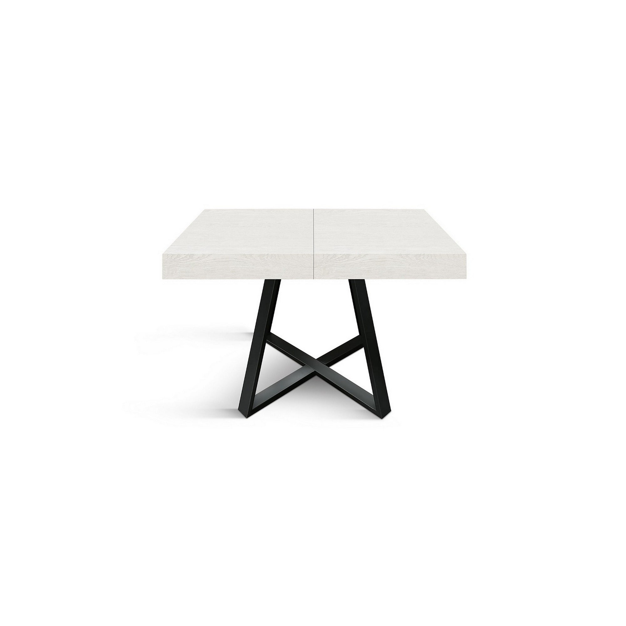 tavolo forte dei marmi in legno, finitura bianco frassinato e base incrociata in metallo antracite, allungabile 95×90 cm –...
