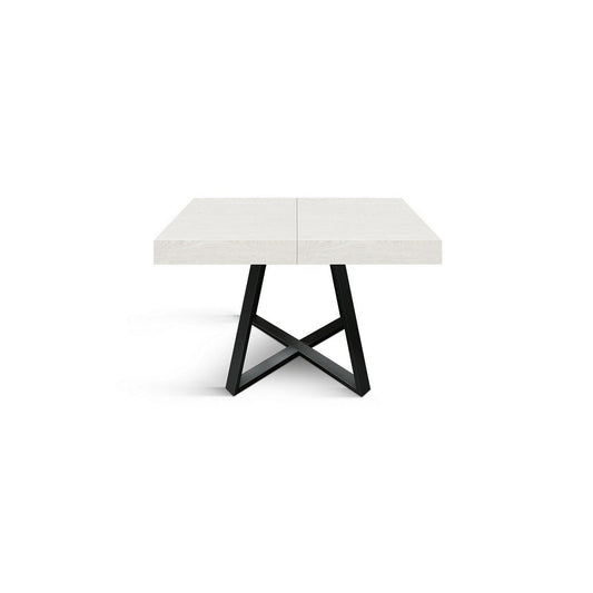 tavolo forte dei marmi in legno, finitura bianco frassinato e base incrociata in metallo antracite, allungabile 95×90 cm –...