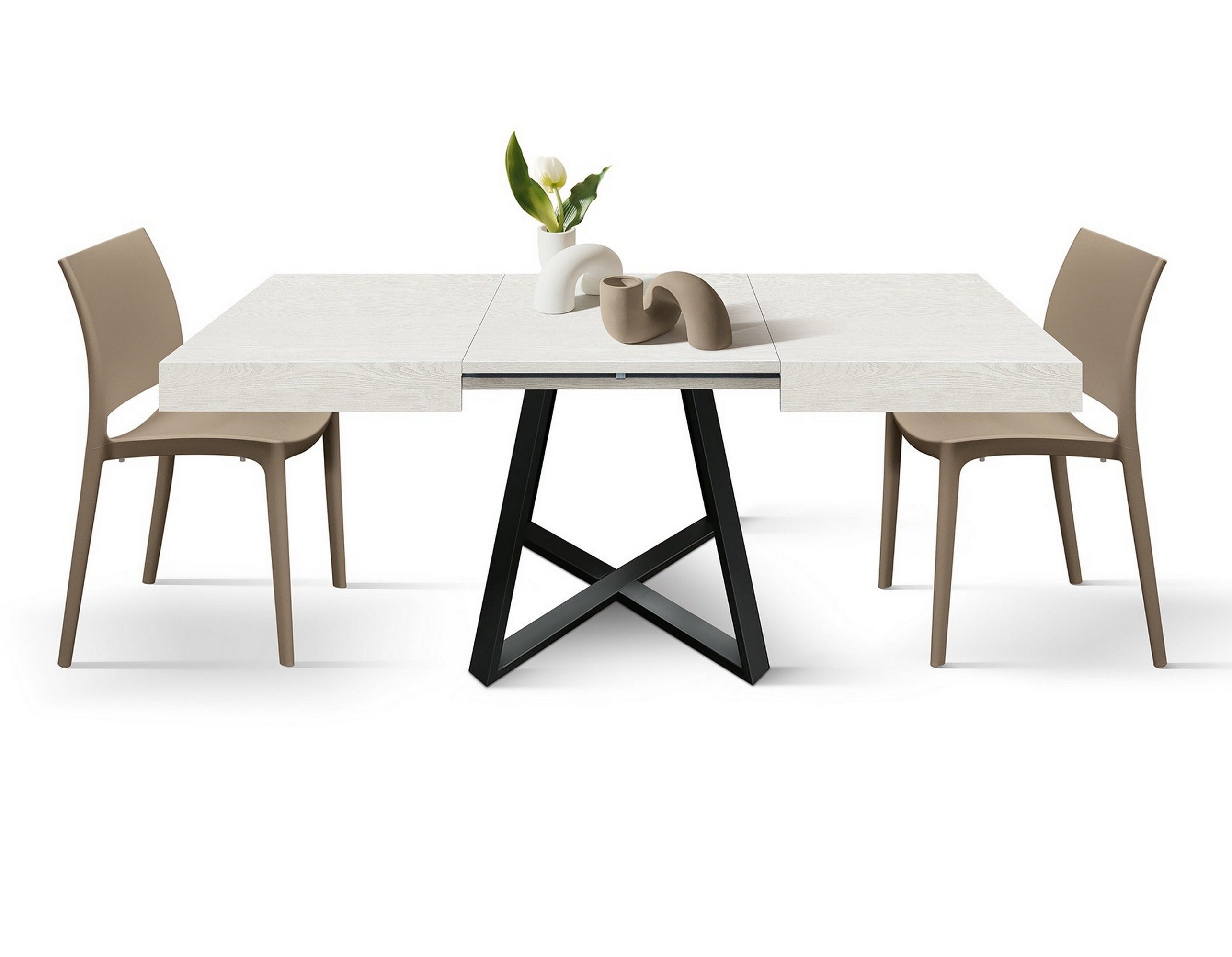 tavolo forte dei marmi in legno, finitura bianco frassinato e base incrociata in metallo antracite, allungabile 95×90 cm –...