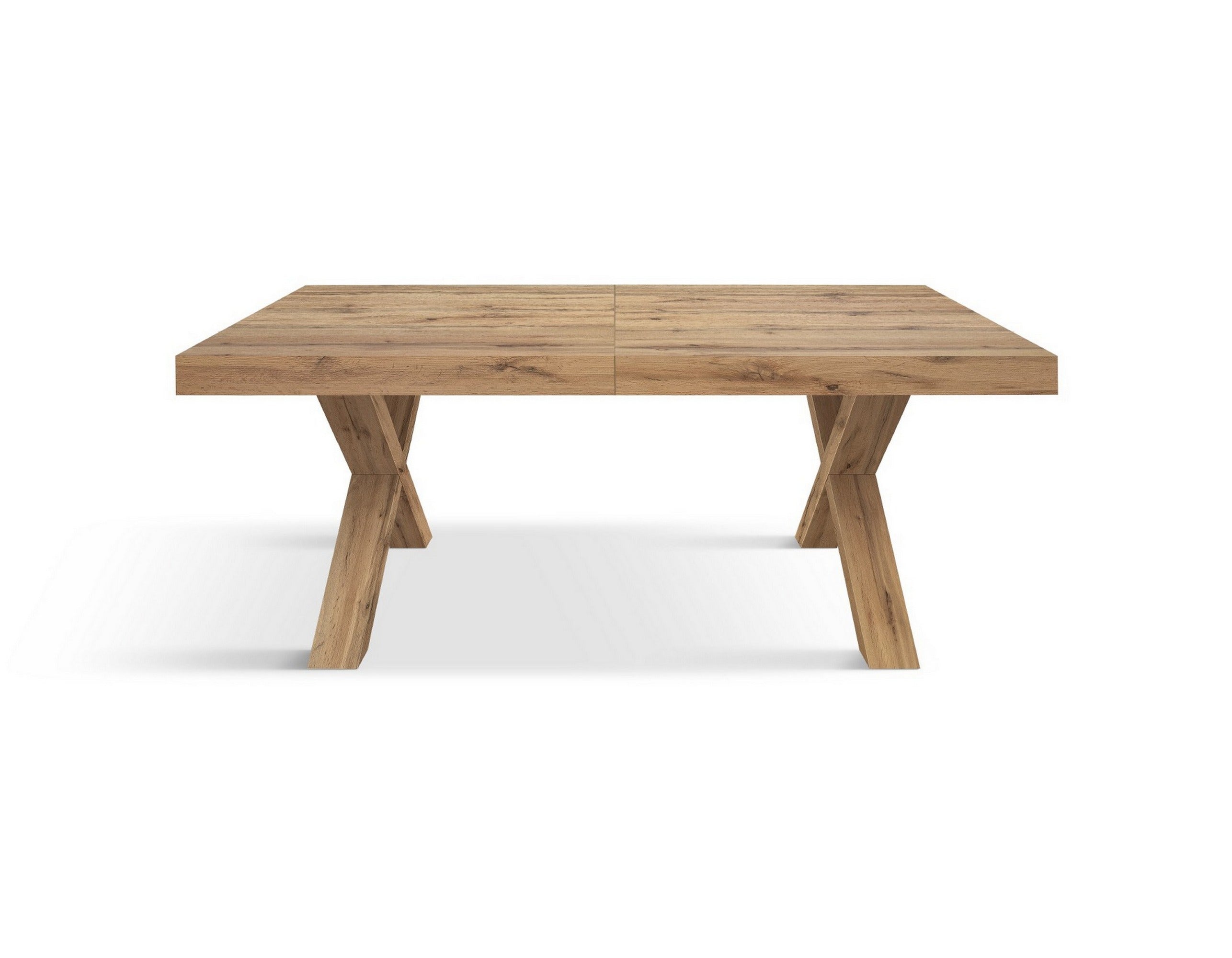 tavolo allungabile amalfi in legno effetto rovere rustico e gambe a x, allungabile 180×90 cm – 260×90 cm, vista ambientata...