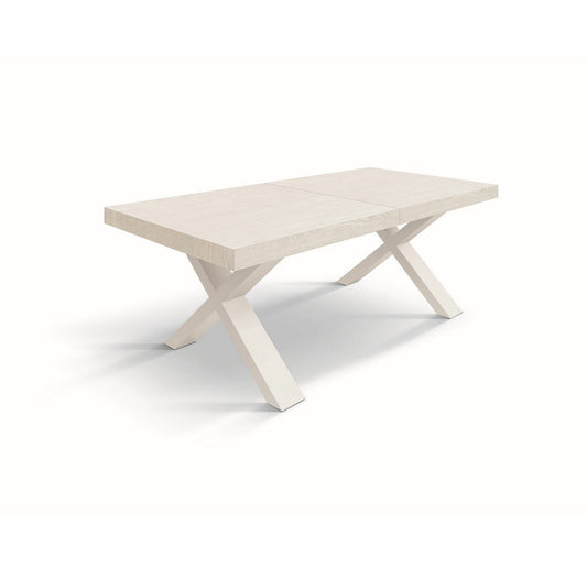 tavolo allungabile amalfi in legno bianco frassinato e gambe a x bianche, allungabile 180×90 cm – 260×90 cm, tavolo elegante...