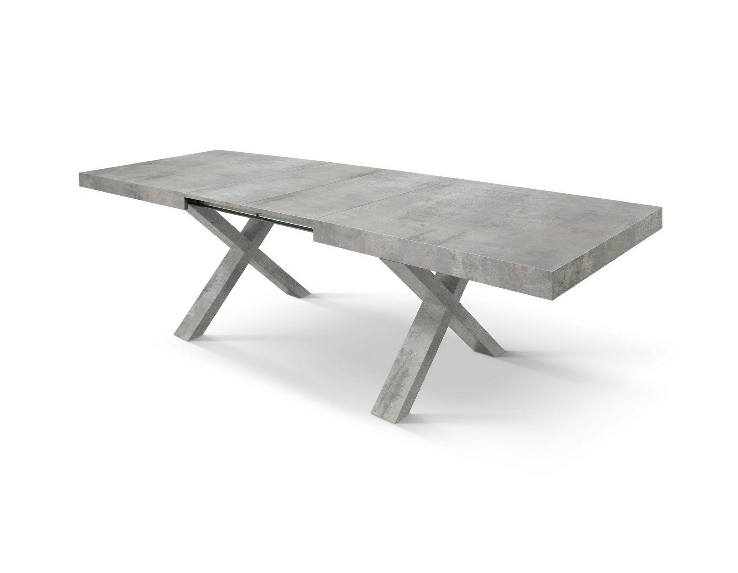 tavolo allungabile amalfi in legno effetto grigio cemento e gambe a x grigio cemento, allungabile 160×90 cm – 240×90 cm,...