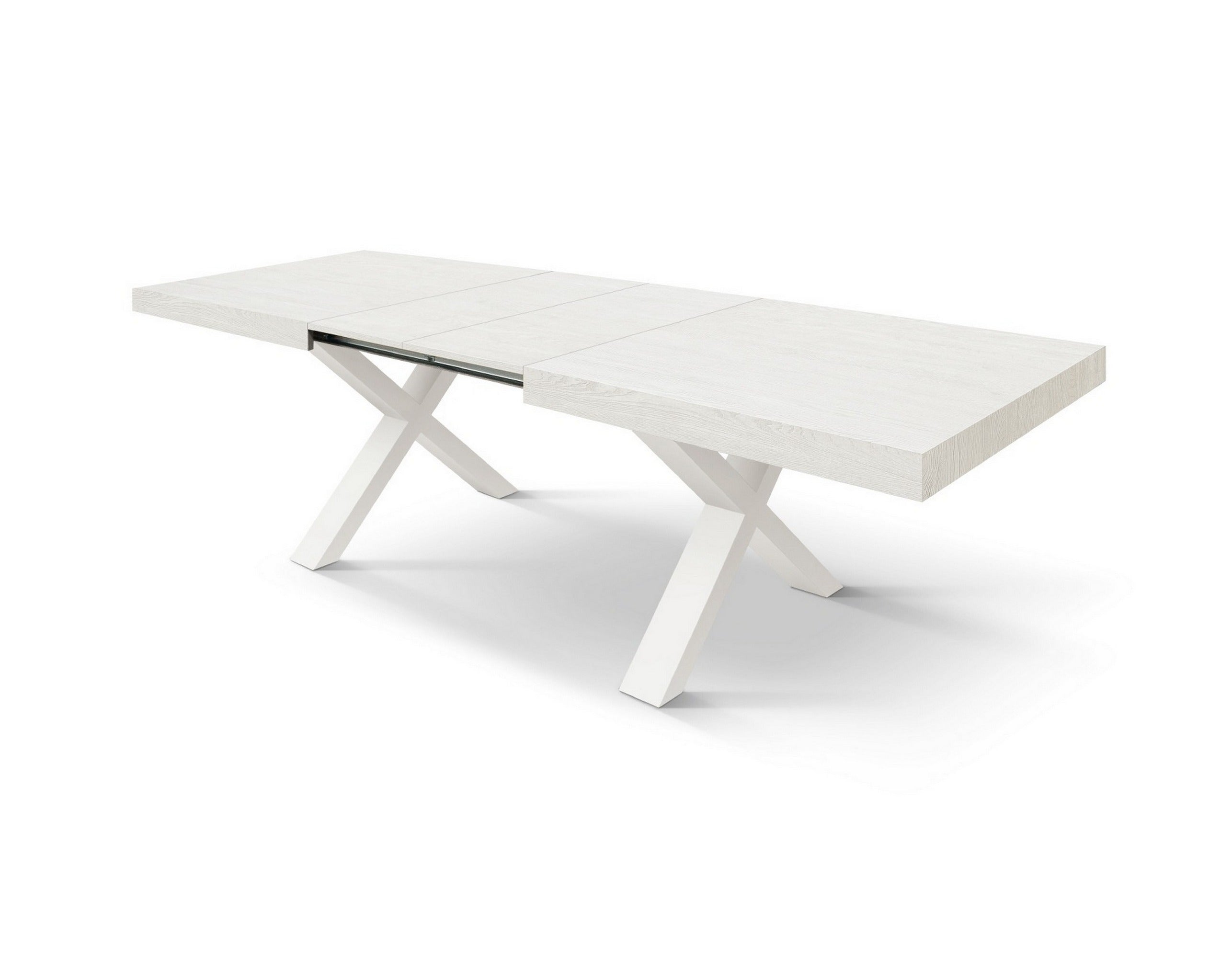 tavolo allungabile amalfi in legno effetto bianco frassinato e gambe a x bianche, allungabile 160×90 cm – 240×90 cm,...