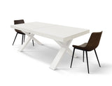 tavolo allungabile amalfi in legno effetto bianco frassinato e gambe a x bianche, allungabile 160×90 cm – 240×90 cm, vista...