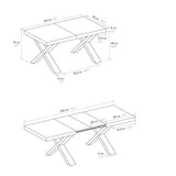 tavolo allungabile amalfi in legno effetto bianco frassinato e gambe a x bianche, allungabile 160×90 cm – 240×90 cm,...
